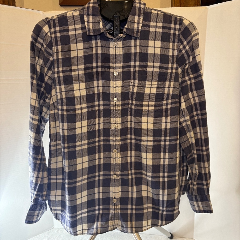 J.Crew Mercantile Men's 100% Cotton Flannel Work Shirt Black/White Plaid Medium